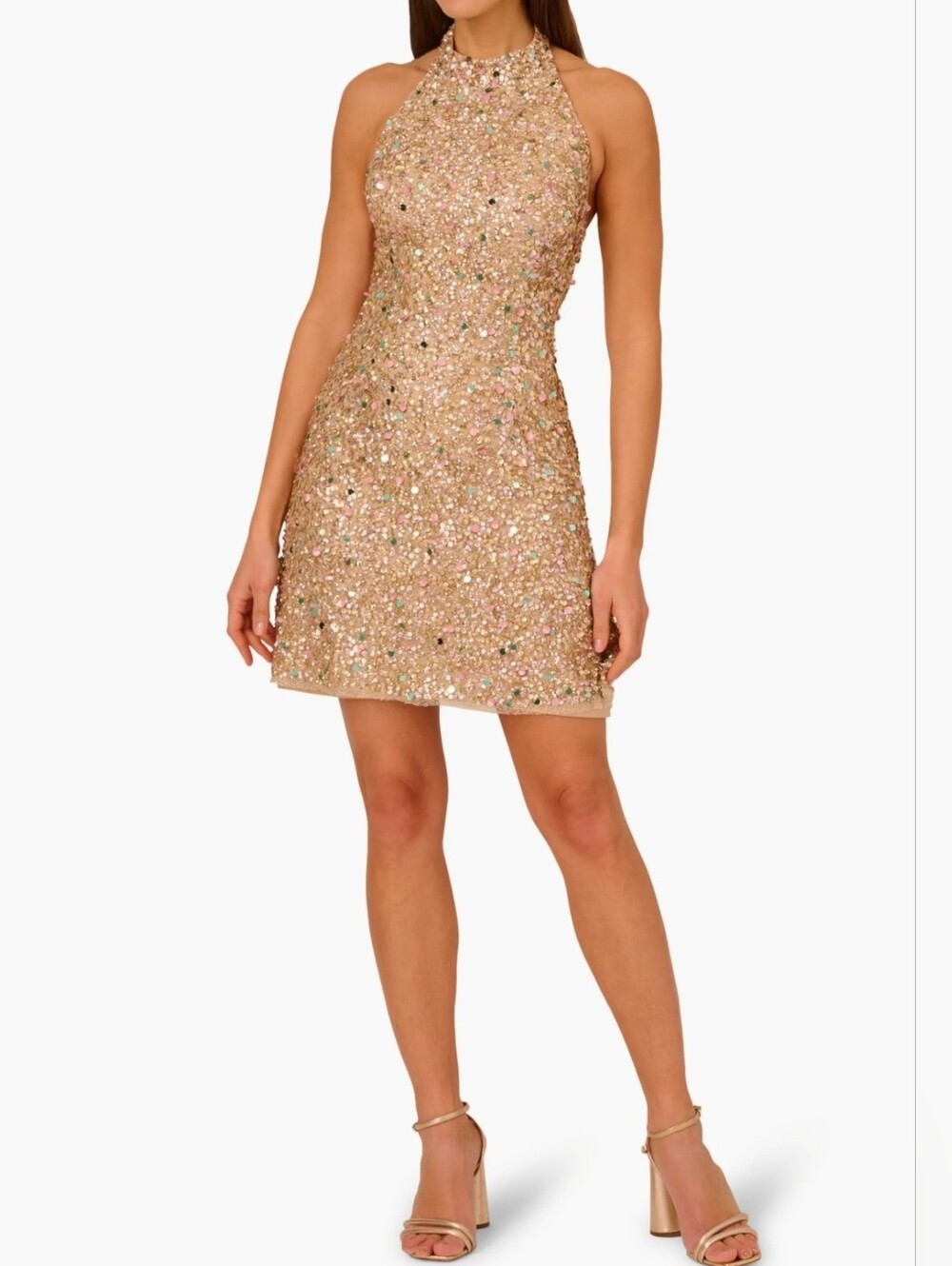 Adrianna Papell Beaded Halter Neck Cocktail Minidress Size 12 New $275